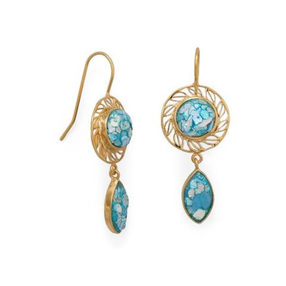14K Gold Plated Roman Glass Drop Earring